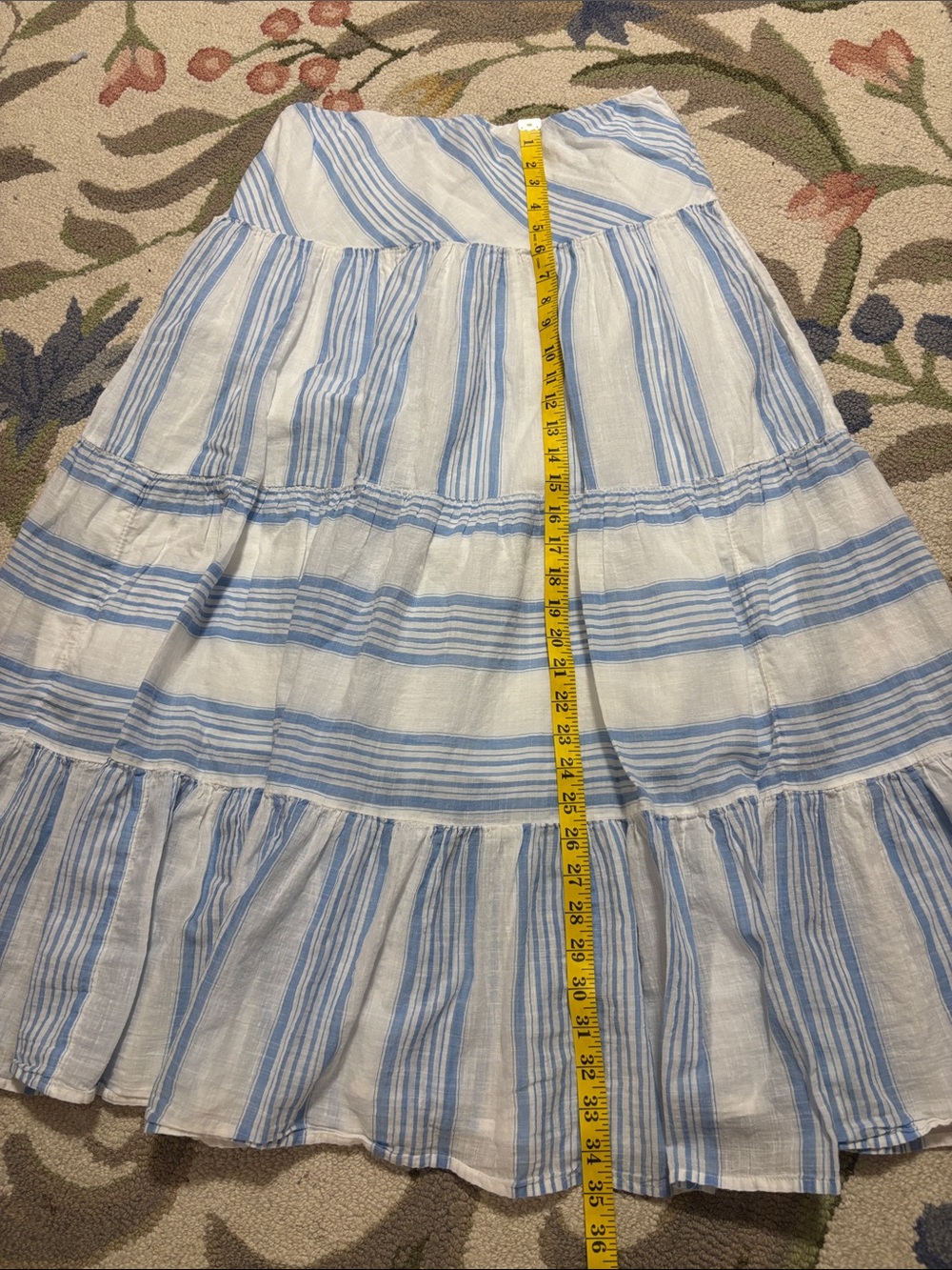 Chaps Light Blue and White Cotton Striped Tiered Maxi Skirt, small - Picture 3 of 6